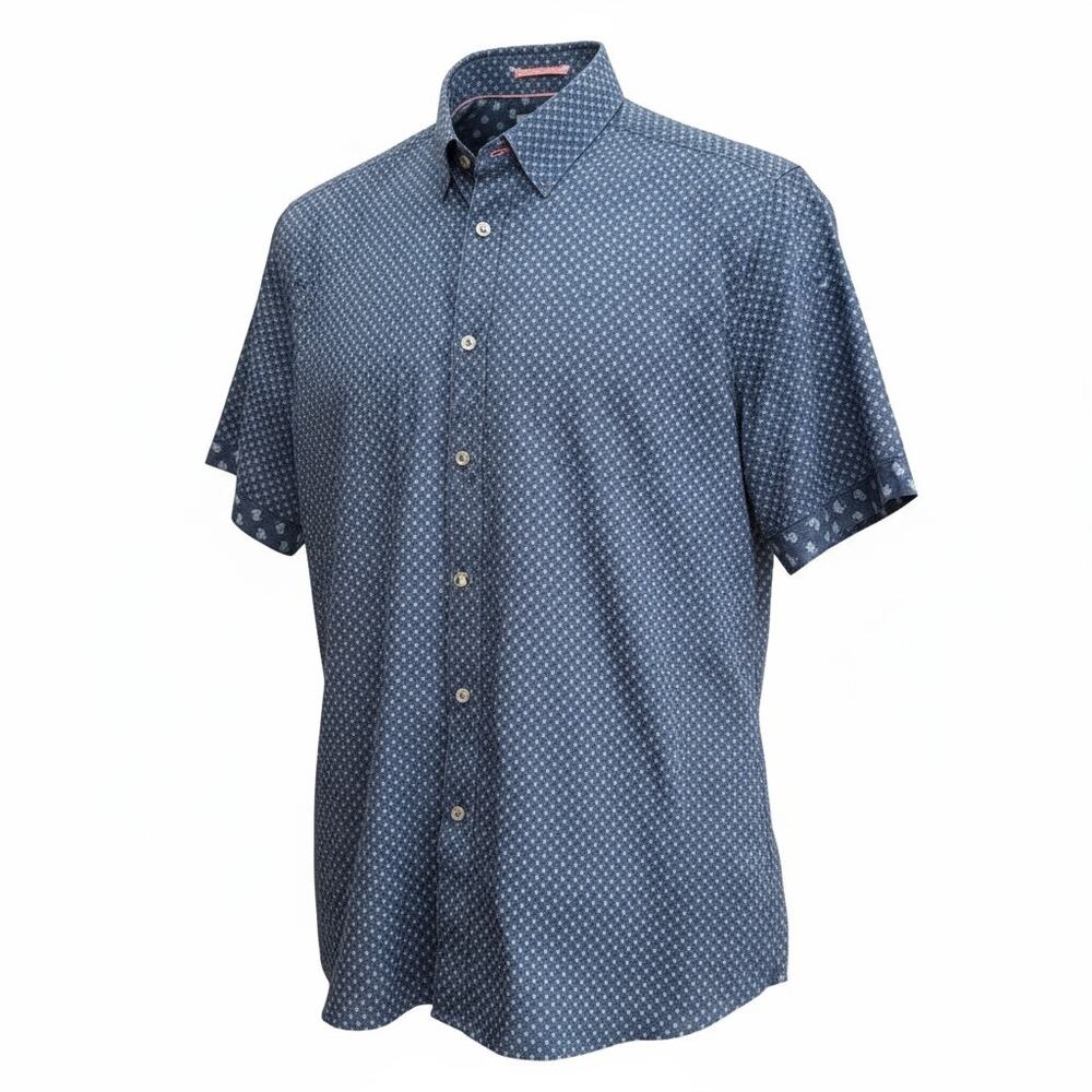 TED BAKER Micro Print 100% Cotton Short Sleeve‎ Shirt Blue Men’s 6 (L/XL)